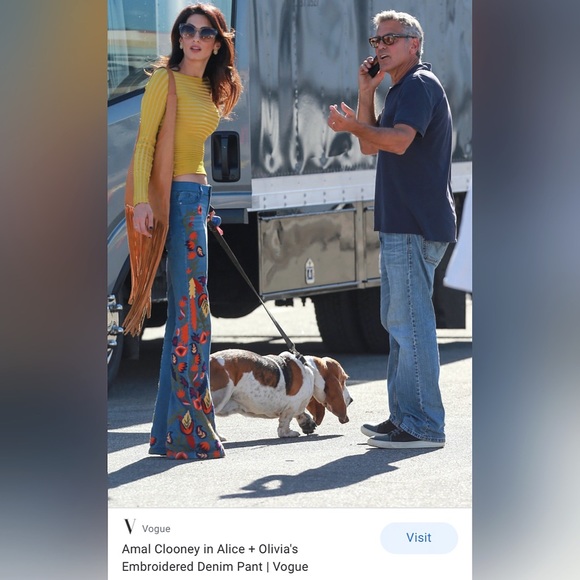 Alice + Olivia Beautiful Embroidered Butterfly Bell Jeans Pant - Picture 12 of 16